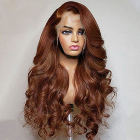 #33 Red Brown Auburn Colored Body Wave Lace Front Wig 13x4 13x6 Transparent Lace Frontal Wigs