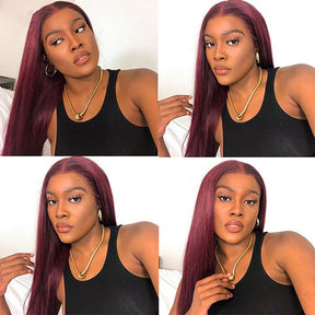 99J Straight Glueless Human Hair Color 13x4 Lace Front Wigs
