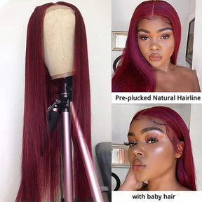 99J Straight Glueless Human Hair Color 13x4 Lace Front Wigs