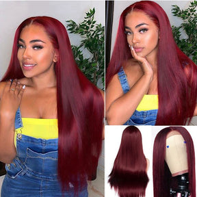 99J Straight Glueless Human Hair Color 13x4 Lace Front Wigs
