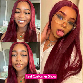 99J Straight Glueless Human Hair Color 13x4 Lace Front Wigs