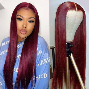 99J Straight Glueless Human Hair Color 13x4 Lace Front Wigs