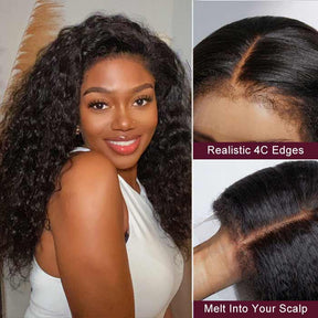 4C Edge Hairline-13x4 Pre Plucked HD Lace Wig Natural Water Wave With Curly Edges