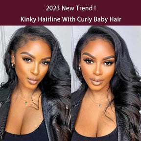 4C Edge Hairline-Body Wave 13x4 HD Lace Front Wigs With Kinky Edges Curly Baby Hair