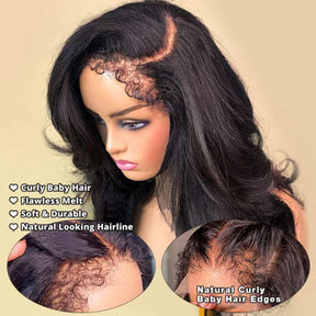 4C Edge Hairline-Body Wave 13x4 HD Lace Front Wigs With Kinky Edges Curly Baby Hair