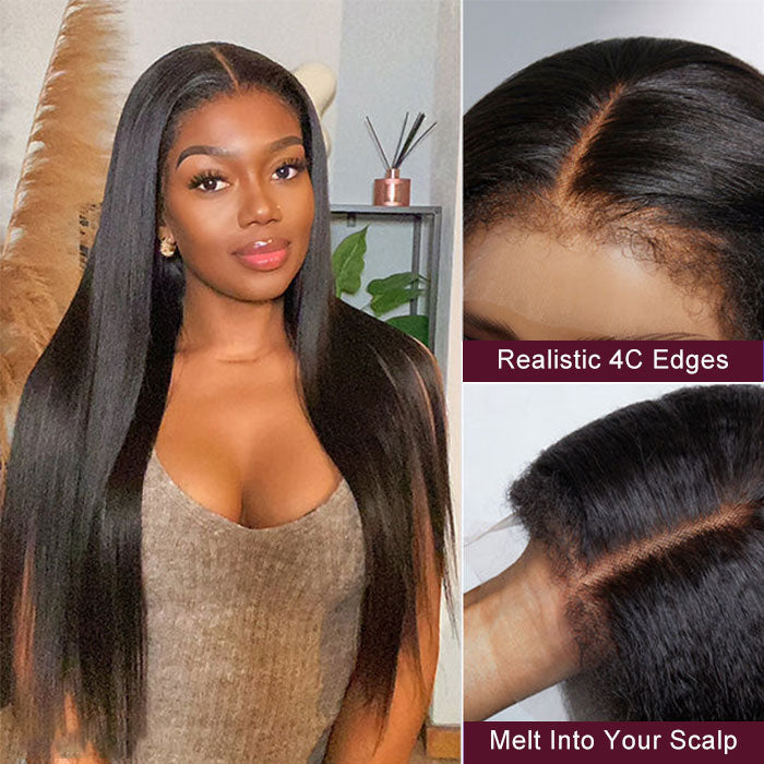 4C Edge Hairline-Realistic Hairline Straight 13x4/13x6 HD Transparent Lace Front Human Hair Wigs