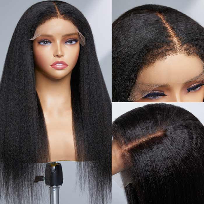 4C Edge Hairline-Yaki Kinky Straight Transparent HD 13x4 Lace Front Wigs With Curly Baby Hair