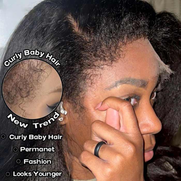 4C Edge Hairline-Yaki Kinky Straight Transparent HD 13x4 Lace Front Wigs With Curly Baby Hair