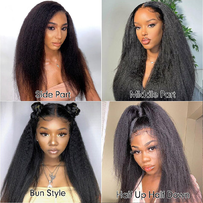 4C Edge Hairline-Yaki Kinky Straight Transparent HD 13x4 Lace Front Wigs With Curly Baby Hair