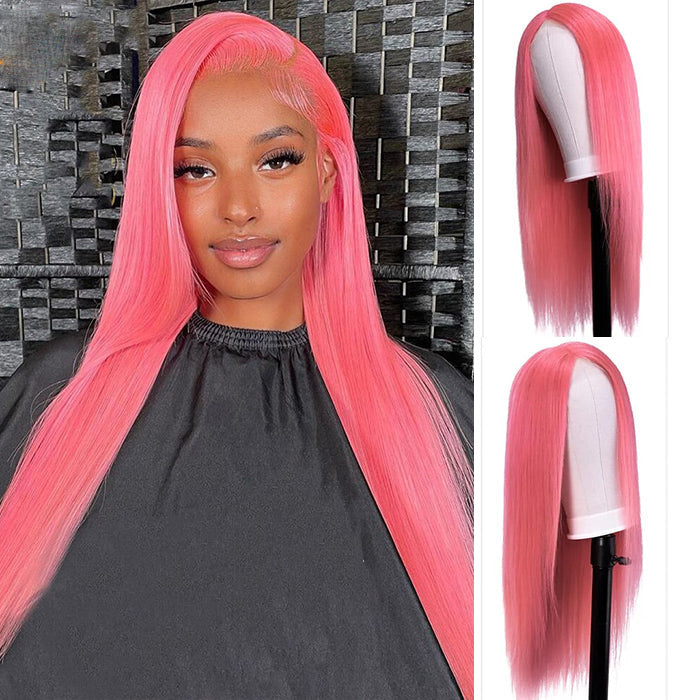 4x4 Pink Straight Lace Closure Human Hair Wigs Remy Brazilian Human Hair Wigs For Women