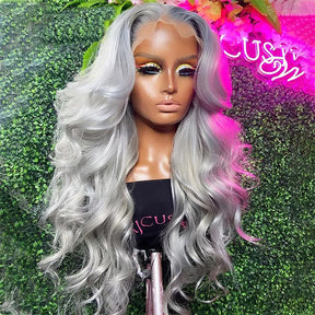 4x4 Silver Grey Body Wave Brazilian Human Hair Transparent HD Lace Closure Wigs