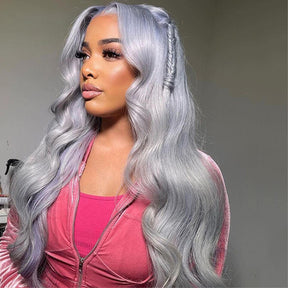 4x4 Silver Grey Body Wave Brazilian Human Hair Transparent HD Lace Closure Wigs