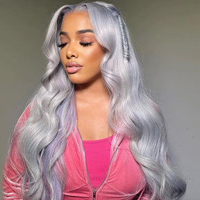 4x4 Silver Grey Body Wave Brazilian Human Hair Transparent HD Lace Closure Wigs