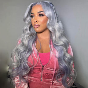 4x4 Silver Grey Body Wave Brazilian Human Hair Transparent HD Lace Closure Wigs