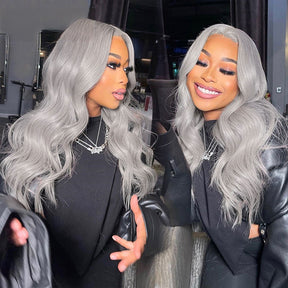 4x4 Silver Grey Body Wave Brazilian Human Hair Transparent HD Lace Closure Wigs