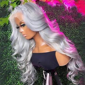 4x4 Silver Grey Body Wave Brazilian Human Hair Transparent HD Lace Closure Wigs