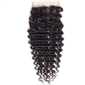 4x4 Transparent Lace Closure Deep Wave Human Hair Closure Natural Black Hair