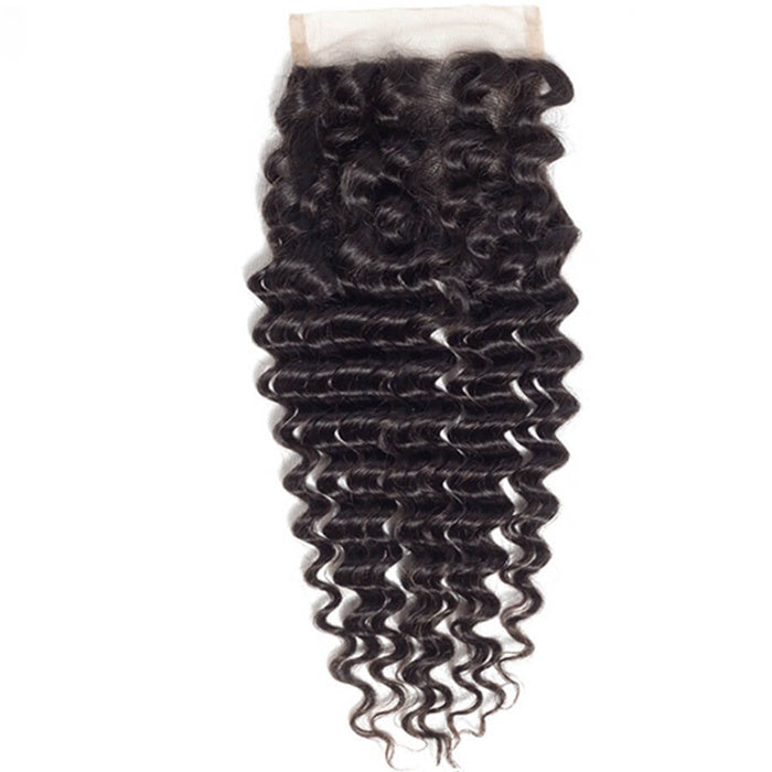 4x4 Transparent Lace Closure Deep Wave Human Hair Closure Natural Black Hair