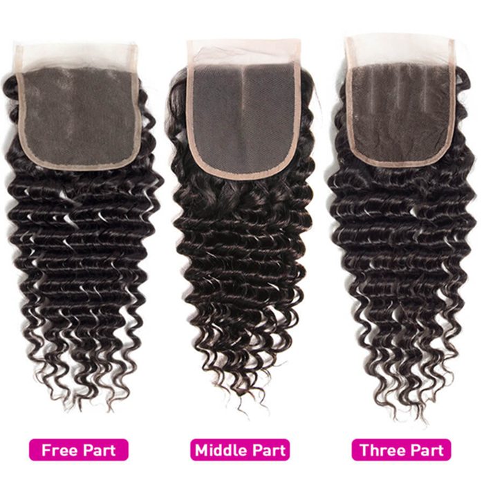 4x4 Transparent Lace Closure Deep Wave Human Hair Closure Natural Black Hair