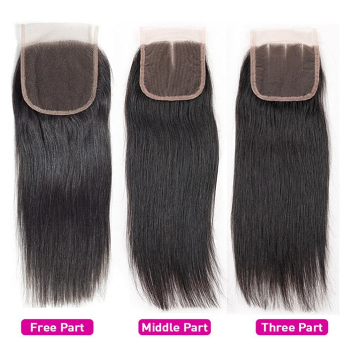 4x4 Transparent Lace Closure Straight Human Hair Closure Natural Black Hair