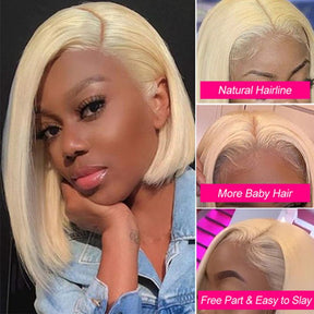 Blonde 4x4 Lace Closure Straight Short Bob Human Hair Wigs