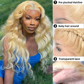 613 Blonde Body Wave Lace Front Wigs Pre Plucked Lace Human Hair Wigs For Women