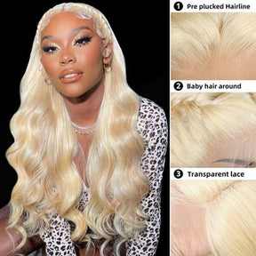 613 Body Wave 13x6 Transparent Lace Front Pre-Plucked Human Hair Wigs