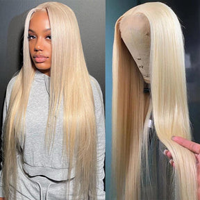 613 Blonde Human Hair Lace Front Wigs T-Part Straight Lace Wigs