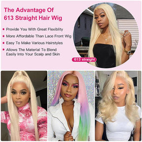 613 Blonde Human Hair Lace Front Wigs T-Part Straight Lace Wigs