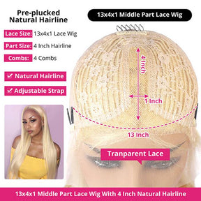 613 Blonde Human Hair Lace Front Wigs T-Part Straight Lace Wigs