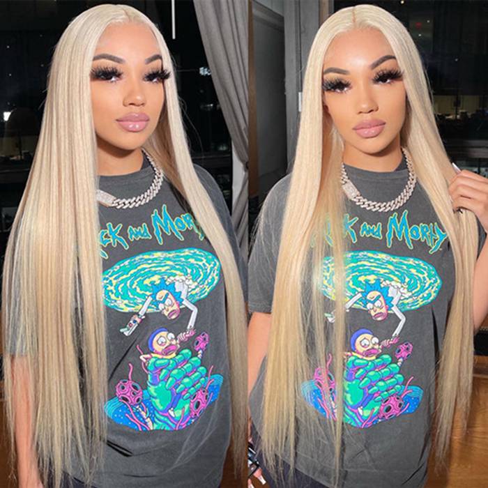 613 Blonde Human Hair Lace Front Wigs T-Part Straight Lace Wigs