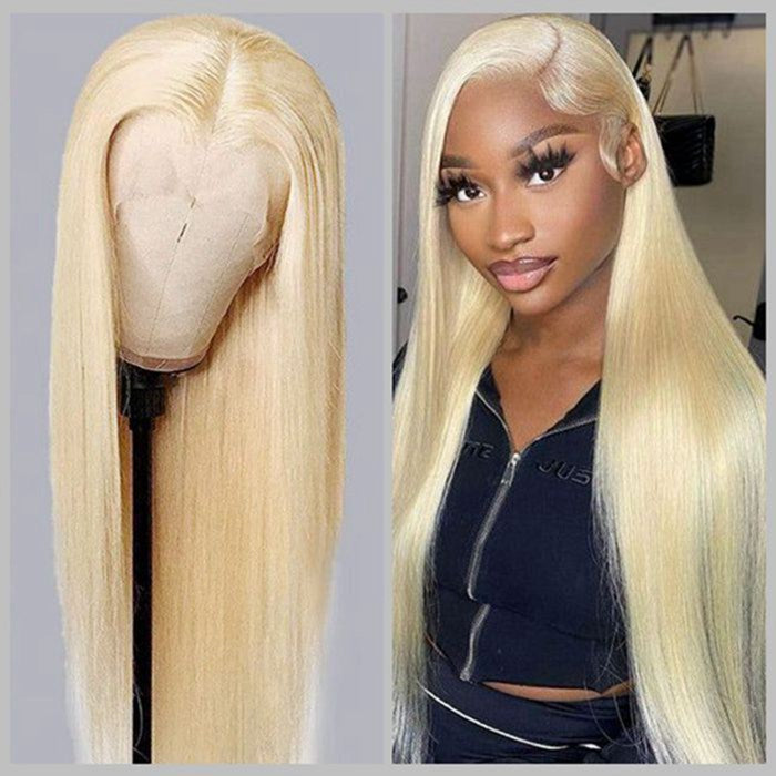 613 Blonde Lace Closure Straight Human Hair 4x4 Lace Closure Pre Plucked Wig