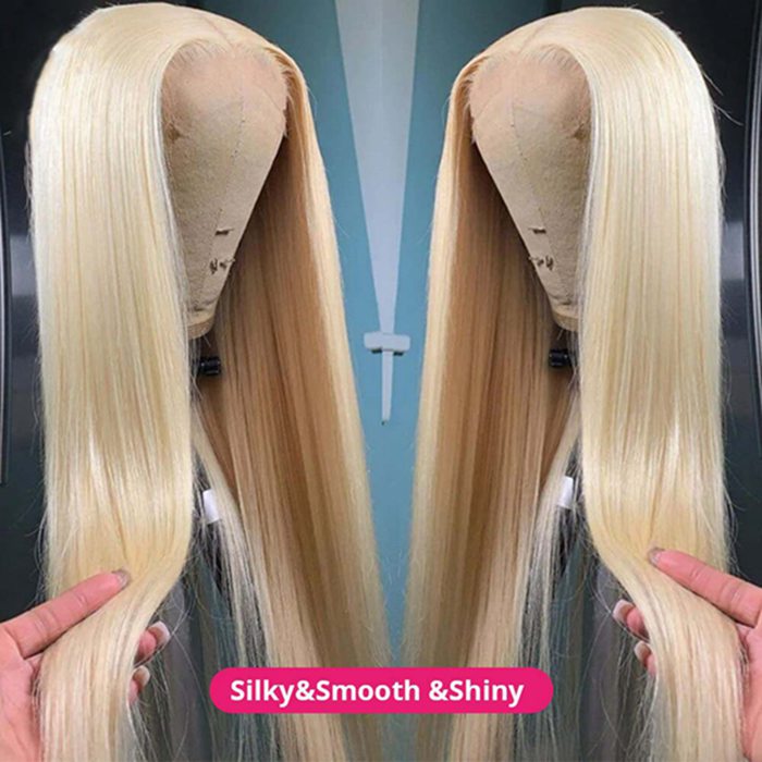 613 Glueless 360 Lace Human Hair Wigs Transparent Blonde Straight Frontal Wig