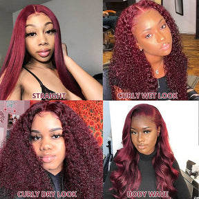 99J Burgundy Deep Wave Curly 13x4 Lace Front Wig High Density