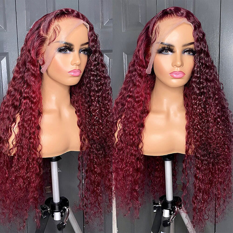99J Burgundy Deep Wave Curly 13x4 Lace Front Wig High Density