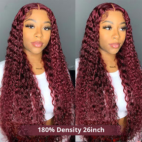99J Burgundy Deep Wave Curly 13x4 Lace Front Wig High Density