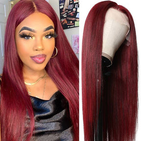 99J Burgundy Straight 4x4 5x5 6x6 Glueless Lace Closure Wig