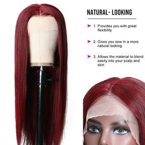 99J Burgundy Straight 4x4 5x5 6x6 Glueless Lace Closure Wig