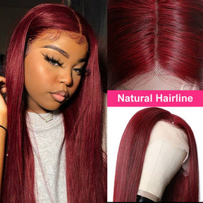 99J Burgundy Straight 4x4 5x5 6x6 Glueless Lace Closure Wig