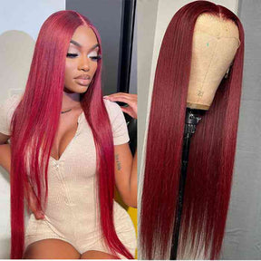 99J Burgundy Straight 4x4 5x5 6x6 Glueless Lace Closure Wig