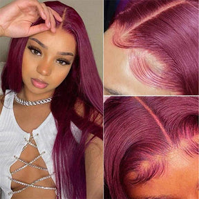 99J Burgundy Straight 4x4 5x5 6x6 Glueless Lace Closure Wig