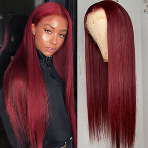 99J Burgundy Straight 4x4 5x5 6x6 Glueless Lace Closure Wig