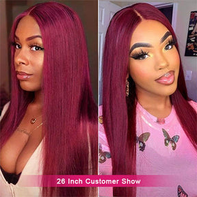 99J Burgundy Straight 4x4 5x5 6x6 Glueless Lace Closure Wig
