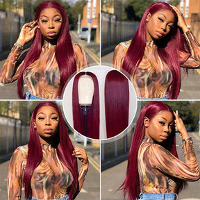99J Burgundy Straight 4x4 5x5 6x6 Glueless Lace Closure Wig