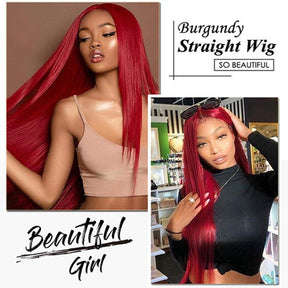 99J Burgundy Straight 4x4 5x5 6x6 Glueless Lace Closure Wig