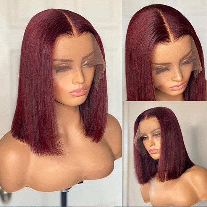 99J Burgundy13x4 Short Bob Lace Front Wigs For Black Women