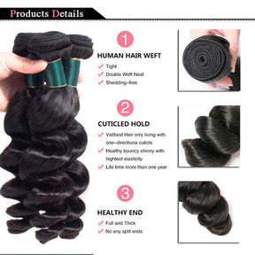 9A Loose Wave Human Hair Extensions 1/3/4 Bundle Deal