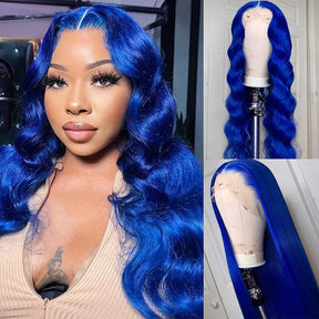 Blue Wig 13x4 4x4 Body Wave Lace Front Wig Transparent Lace Frontal Wig For Women