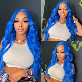 Blue Wig 13x4 4x4 Body Wave Lace Front Wig Transparent Lace Frontal Wig For Women