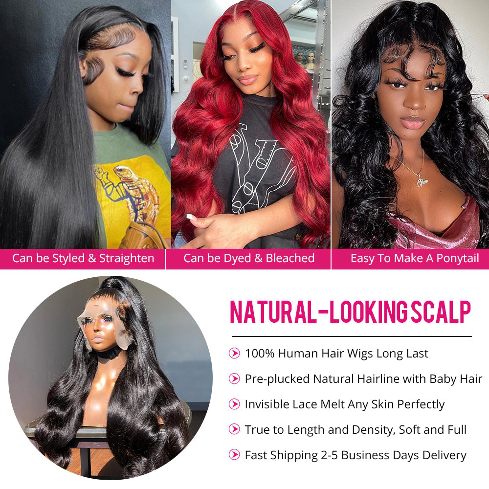 Body Wave HD Invisible 13x4 Lace Front Human Hair Wigs Pre Plucked Bra